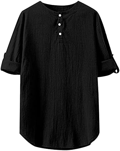 Xxbr Хенли кошули за мажи, летна машка памучна постелнина половина ракав копче надолу со цврсто есенски деловни деловни врвови маица маица