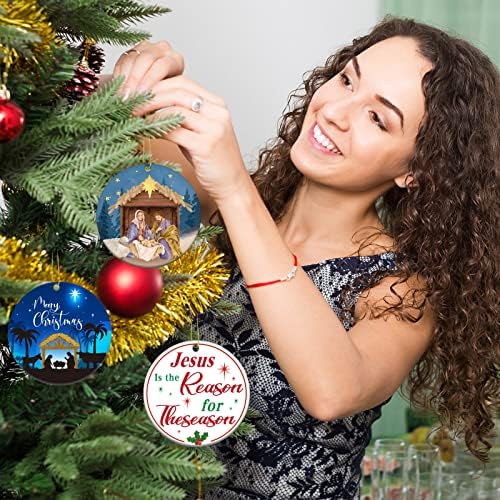 Божиќна сценарија за украсување украс на дрво, верски христијански украс со двојна страна, да подари подарок за новогодишно дрво украс