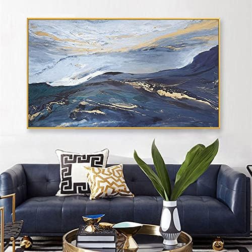 рачно насликана wallидна уметност - Апстрактна уметност масло сликарство што тече боја облак морско злато фолија банер декоративно сликарство