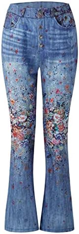 Потресена пролет права нога на нозе женски гроздобер елегантен формат фармерки лабава висока еластична еластична плус големина