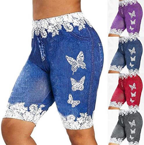 Уфоко жени чипка Jeggings Пеперутка печатена компресија за вежбање јога шорцеви - не фармерки