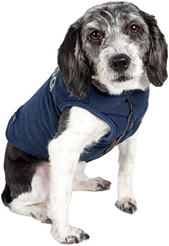 Моден дизајнер на допир „Waggin Swag“ Реверзибилен 3М изолирана јакна за палто за домашно милениче, големи, сини / сиви