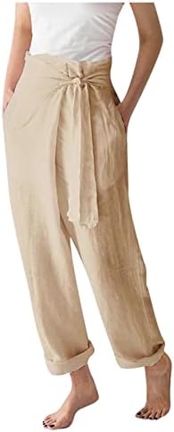 Tickoy ineенски линиски панталони обични лабава еластична памучна памучна памучна панталона со широки панталони со нозе високи еластични половини