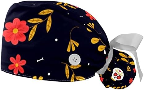 Цветни черепи Прилагодливо работно капаче со држач за конска опашка, 2 пакувања чистејќи капа за капа за мажи и жени, една големина