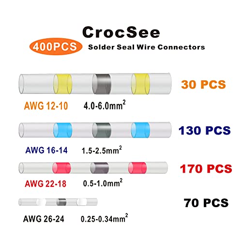 CrocSee 400pcs Лемење Печат Жица Конектори, Топлина Смалуваат Задник Конектори Комплет, Водоотпорен Изолирани Електрични Морски