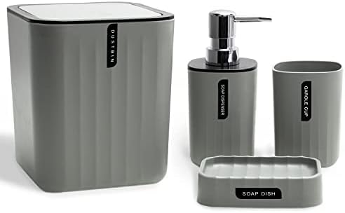 Сет на додатоци за бања Cerbior Постави 4 парчиња ансамбл за бања вклучува конзерва за отпадоци, диспензер за сапун, држач за четки