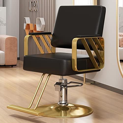 Чаир на салони Лопксо, кожена бербер стол отпорна на дамки, прилагодлив за висина и хидраулично столче за ротација од 360 °, стол за стилизирање