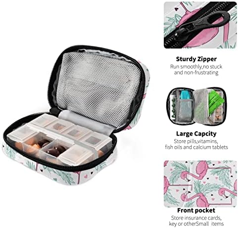 Vnurnrn Тропски фламинго дланка остава организатор на срцеви пилули кутија кутија 7 дена патувања преносни неделни компактни торби за пилули за