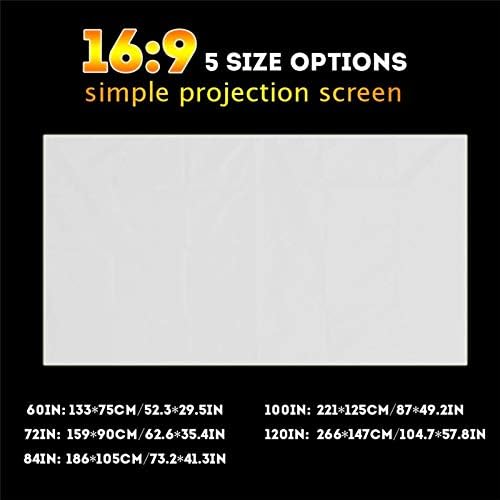 LMMDDP 60-120 инчи преносен проектор за бела боја завеса Едноставна завеса против лесен проекција Екран 16: 9 Домашна канцеларија