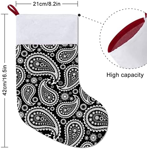 Пајсли цветни принтри бели божиќни чорапи за порибување со кадифен камин што виси за декор за домашно дрво