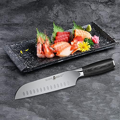 Туо 7 инчи Сантоту нож, јапонски готвач нож зеленчук месо кујна нож, германски HC не'рѓосувачки челик, премиум ергономска рачка