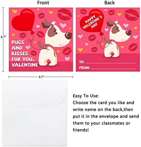 Картички за ден на в Valentубените за деца, 30 парчиња кучиња в Valentубезни картички за подароци со коверти картички за размена на в Valentубени
