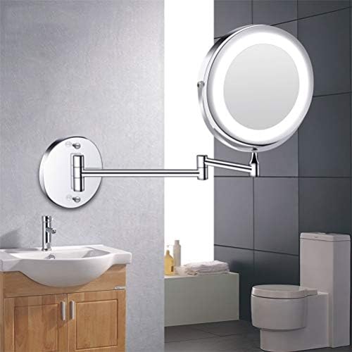 Jjry LED огледало за шминка, со светло, преклопен wallид суета огледало, 1x 10x зголемувачки двостран допир светли прилагодливи