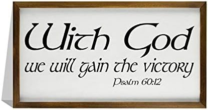 Инспирација Цитати Дрвен wallиден знак Псалм 60 часот10 Artидна уметност, со Бога ќе ја добиеме победата бело-C4 30x55cm Мотивациска