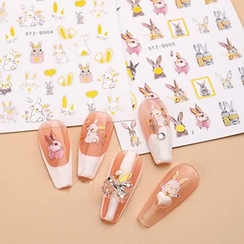 Налепници за нокти за зајачиња, Налепници ЗА Уметност За Велигденски Нокти 3Д Самолепливи Налепници За Пролетно Велигденско Зајаче