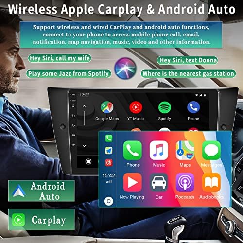 Android 11 стерео со автомобил со безжичен Apple CarPlay Android Auto For BMW 3 серија 2005-2011 9 инчи HD-екранот на допир на автомобили