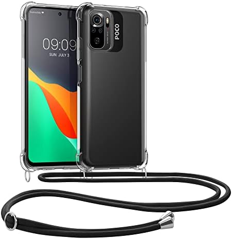 CWMobile Crossbody Case компатибилен со Xiaomi POCO M5S Case - Clear TPU телефонски покритие w/лента за кабел за лента - транспарентен/црно