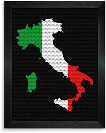 Италијанско знаме на мапата тркалезна дијамантска слика со рамка целосна вежба уметност за декорација на wallидови