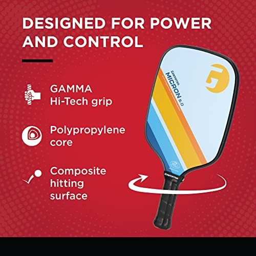 Gamma Sports 5.0 Pickleball лопатка, графитна маслодалка со полипропилен јадро и зафат за саќе