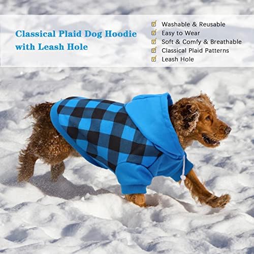 Класично карирано куче худи со поводник за мало средно кученце, секојдневно меко топло удобно кучешко џемпер, есенски зимски истегнат