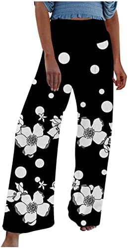 lcepcy удобни женски салон панталони печатени високи половини плетени широки панталони со летни летни плажа