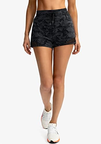 G Постепено женски шорцеви со високи половини за трчање Брзи суви атлетски тренинзи за вежбање шорцеви за жени со џебови со патенти со