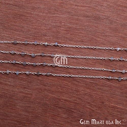Gemmartusa Labradorite Rosary Chain, ланец со сребрени монистра, лабрадорит даглен сребрен ланец