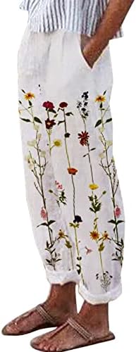 Постелни панталони за жени гроздобер обични цветни печати затегнати панталони со џеб Бохо со висока половината лабава панталони со