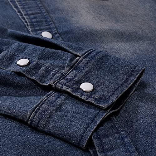 Xxbr Деним лесни јакни кошули за мажи, 2021 мода есен ретро -копче за прицврстување надолу случајна работа со џебови со џебови