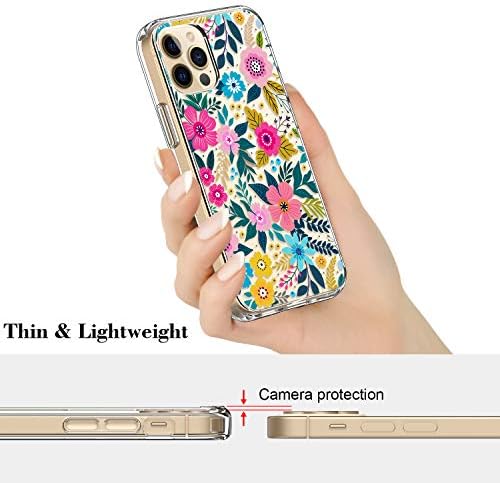 ICEDIO За Iphone 12 Случај, Iphone 12 Pro Случај Со Заштитник На Екранот, Јасно Со Симпатична Шарени Цветни Цветни Модели За Девојки Жени, Тенок Фит Покритие Заштитен Телефон Слу