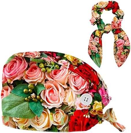 Прилагодливо работно капаче со џемпер -лента Погодно и лак за коса, романтични романтични рози од природа, цвет