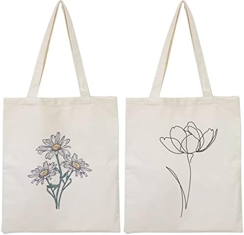 Grose 2 парчиња цветни точки торби естетски цвеќиња Ботанична торба за купување убави цвеќиња за еднократна употреба на намирници за жени