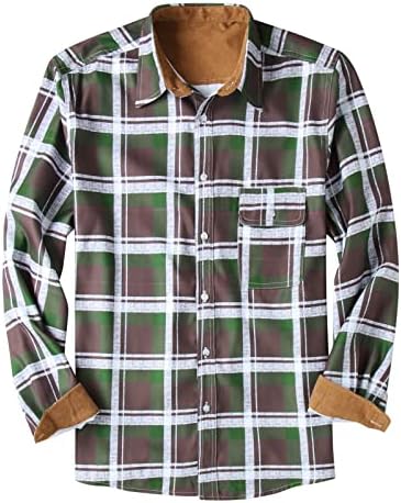 Xzhdd карирани кошули за мажи, есенско пролетно јакна копче надолу лабава деловна обична кошула со предниот џеб Помпом Туртленк карирана