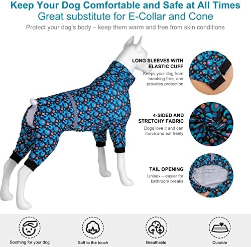 LOVINPET PJS COMP COMPSUIT, нега на рани/хируршко закрепнување кучиња пижами, кошула за олеснување на анксиозноста, џеми за кучиња, рефлексивни ленти со зелена меур, зелена XL