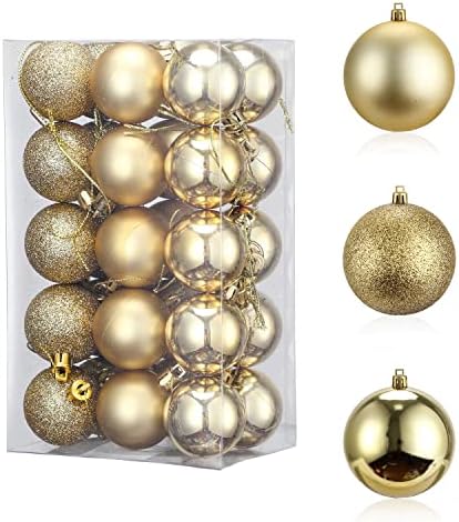 Лисмо 30 парчиња 2,36 ”златни божиќни топки украс за Божиќно дрво, златни расипувачки украси на новогодишни елки, украсни висечки топчиња