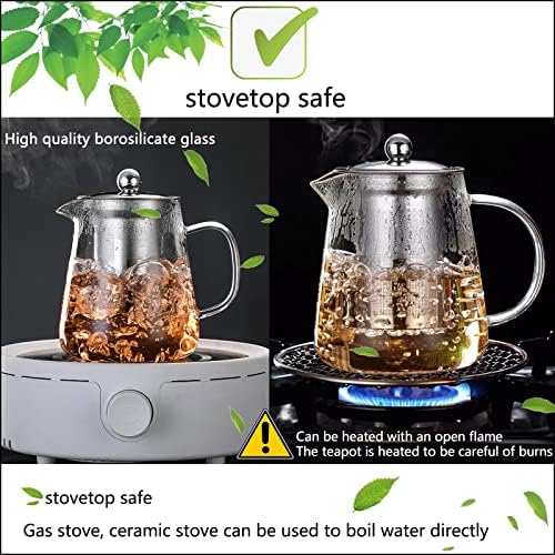 Стаклен чајник, MJZQCD стаклен чај тенџере Транспарентен шпорет котел, со тенџере со чај за инфузер, безбедна машина за миксери