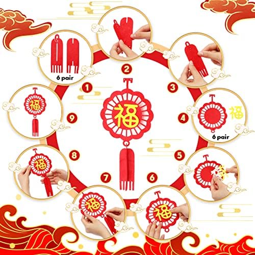 24 Парчиња Кинески Новогодишен Комплет За Украсување Вклучува 2 Парчиња Кинеска Новогодишна Декорација На Таванот На Змејот и 22 Парчиња Црвени Кинески Фенери Украс