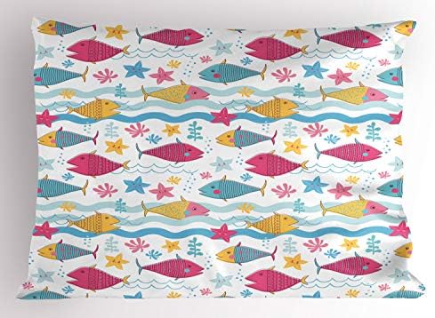 Ambesonne Подводна перница срам, детски риби бранови starвездички цртан филм пливање длабоко морски морски животни суштества, декоративна