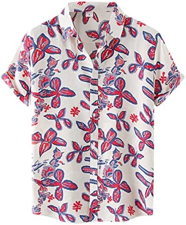 Божиќни јакни на Wybaxz за машка машка модна кошула Топ цвет Хаваи Печатена убав врвен кошула краток ракав