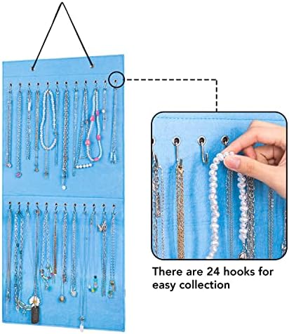 Ограничен држач за организатор на накит виси складирање за приказ на нараквица од ѓердан со 24 куки 1 пакет (сина