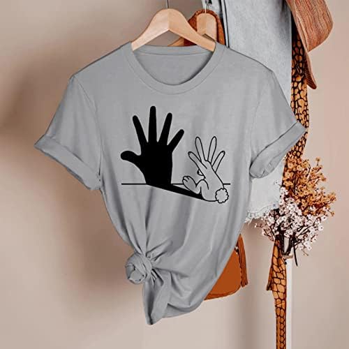 Симпатична зајак графички врвови за жени со кратки ракави со кратки ракави О-вратот печатени маички тинејџерски девојки празнична блуза дневна