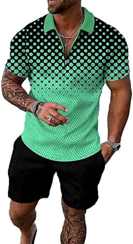 Birw Mens кратки комплети 2 парчиња облека Поло кошула мода летни патеки на летни патеки, случајни кратки ракави и шорцеви поставени за мажи