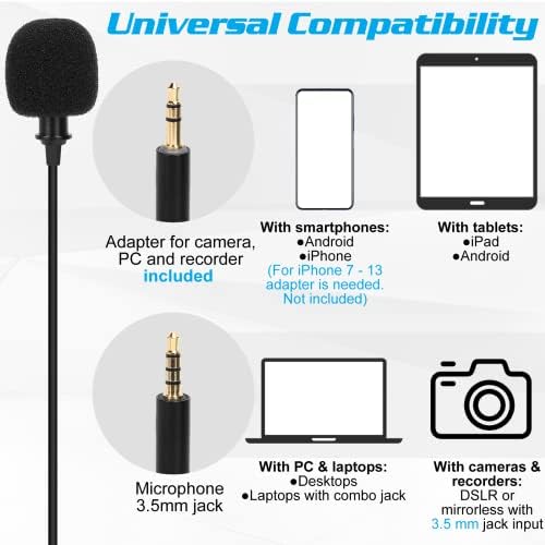 Професионална оценка лавалиер лапел микрофон за Samsung Galaxy M30S компатибилен со iPhone телефон или блогирање на фотоапарати, блогирање на ASMR