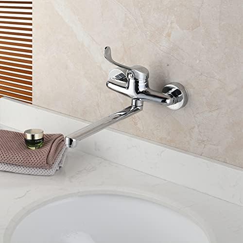 Месинг wallид монтиран тапа за бања мијалник за бања, чешма хром долга рачка и миксер за вода