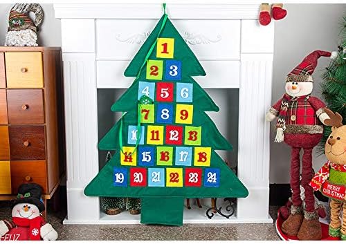 Г-дрво Божиќ 24 ден висина за платно Календарот Дедо Мраз виси неткаени џебови од одбројувањето празници за одмор Божиќна канцеларија за дома,