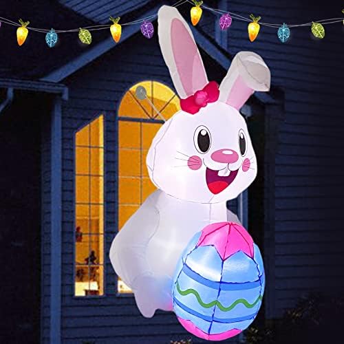 4ft Велигденски надуени украси на отворено, зајаче, кренете се од прозорецот, надувување на велигденски зајаче, држејќи јајца