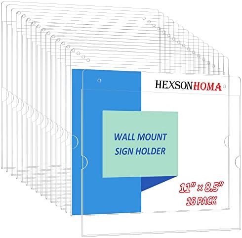Hexsonhoma 16 пакет 8.5x11 хоризонтален држач за акрилен знак, јасен wallиден знак на знак за канцелариски wallид, рамка за