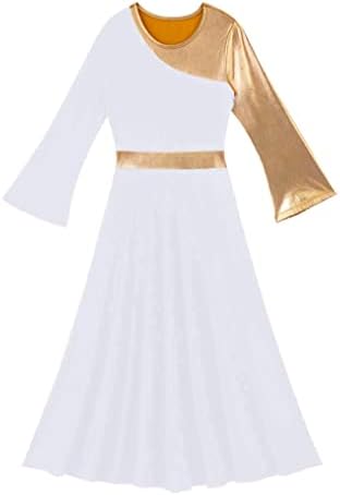 Ојолан Девојки девојки металик литургиски пофалби танцувачки фустан bellвонче на ракави лирски наметки обожаваат костумска црква танцувачка