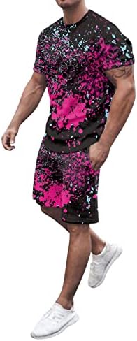 Менски кратки комплети 2 парчиња облека мажи пролетен летен костум плажа со кратки ракави за спортски печати за кратки костуми за капење