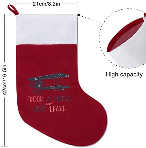 Ретро авион Божиќни чорапи порибување на Божиќно дрво Дедо Мраз висечки украси за празничен камин 16,5 “